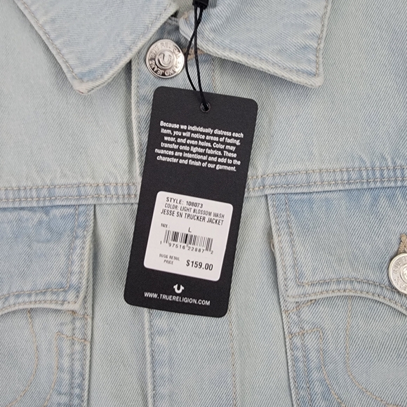 True Religion Jesse SN Trucker Jacket Light Blossom Wash Men's Denim Large - Picture 8 of 16